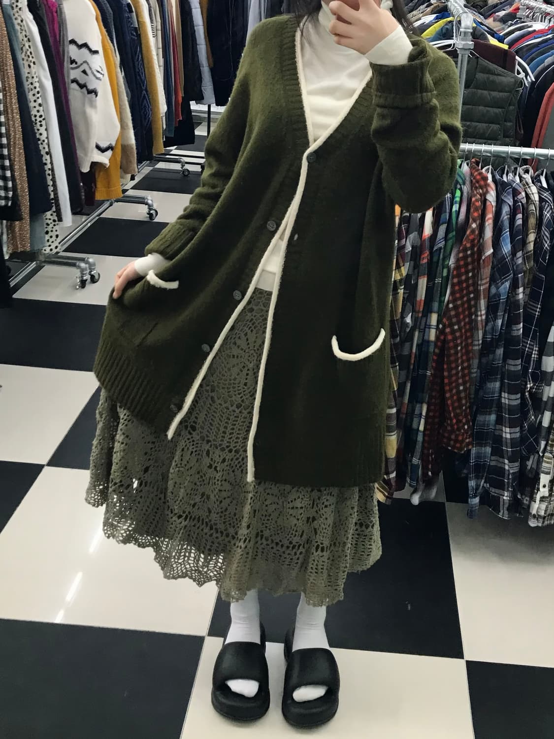 올리브 모리걸 코디 세트🍃 니트가디건+목폴라니트+크로셰 스커트 상품이미지2