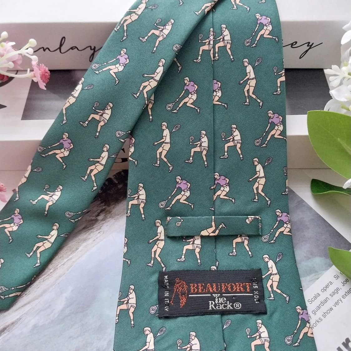 보포트 실크 그린 테니스 모티브 패턴 넥타이 9.7cm A등급 K1792 상품이미지6