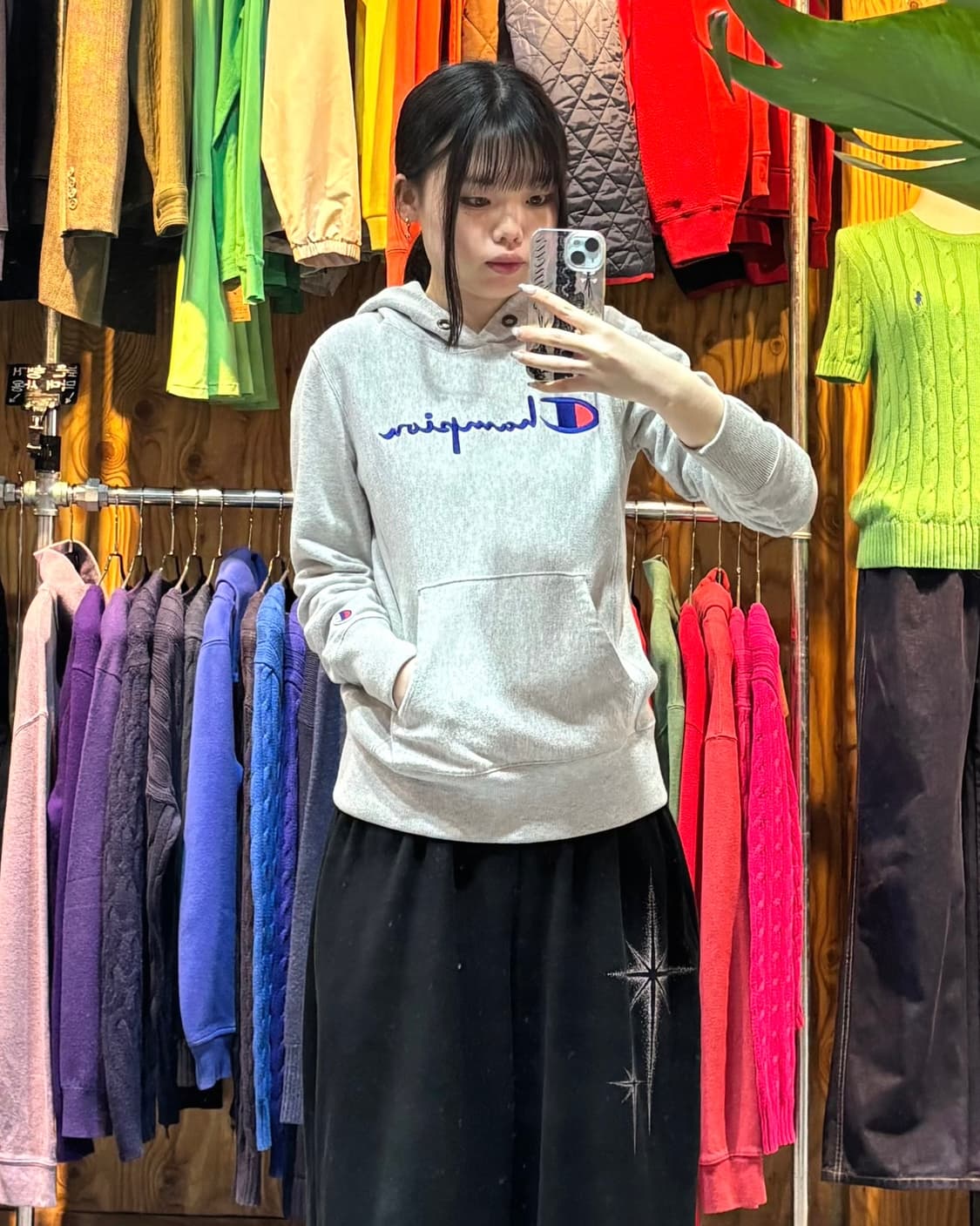 S 챔피온 멜란지 그레이 빅로고 후드티 상품이미지1