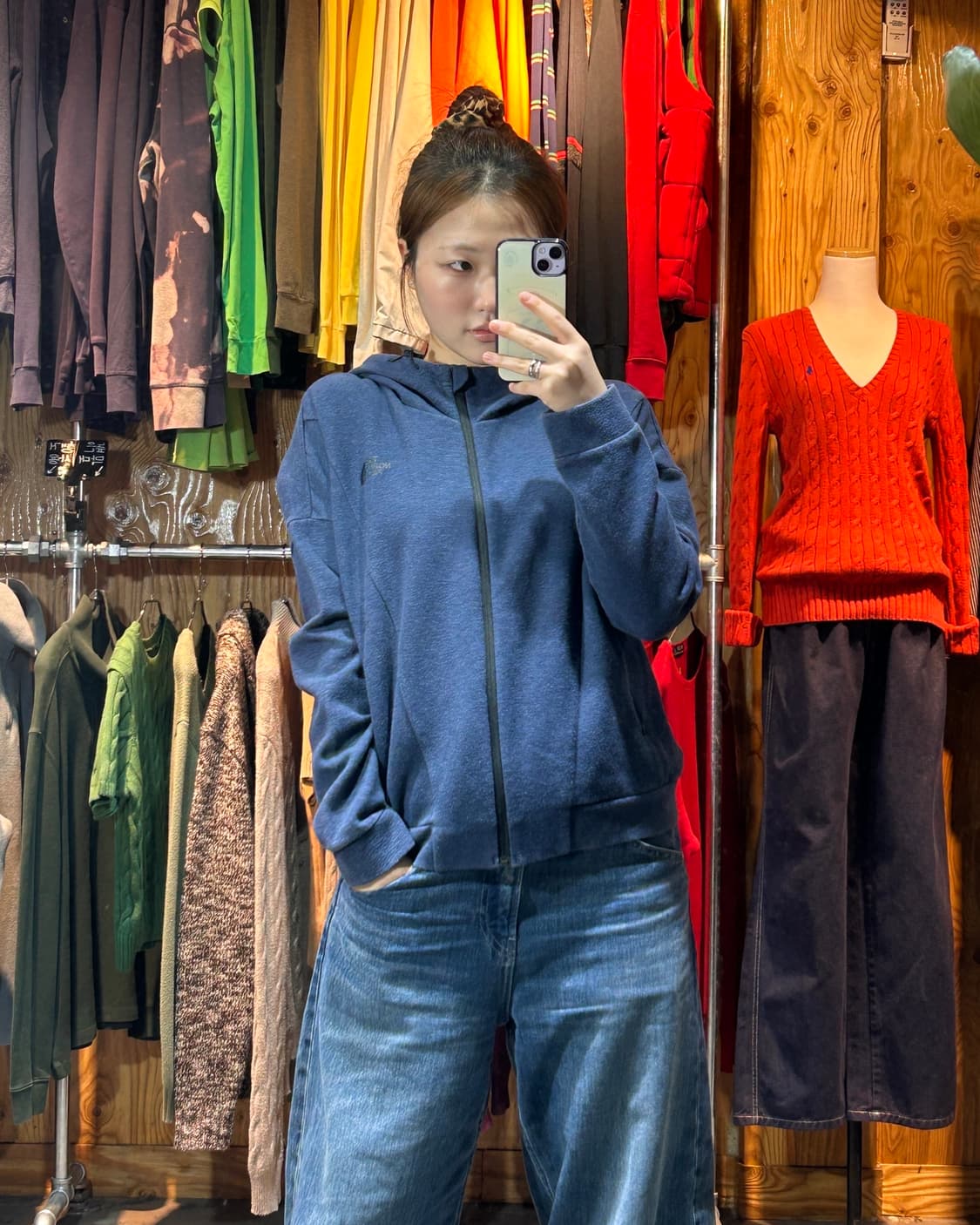 M 노스페이스 스몰로고 네이비 폴리코튼 후드집업 상품이미지1