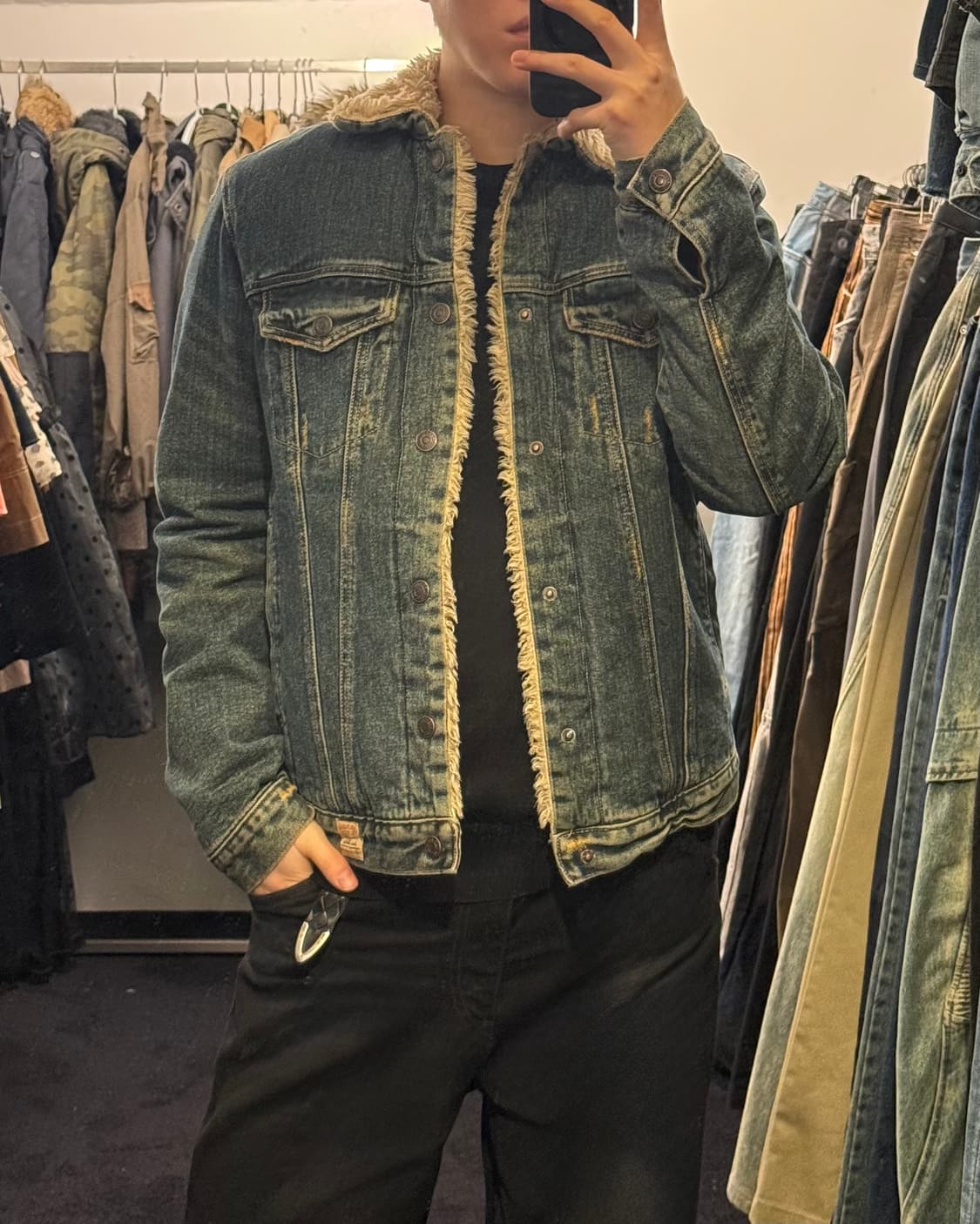 아베크롬비 양털 중청 데님 트러커 쉐르파 워크 청 자켓 워싱 M 95 상품이미지1