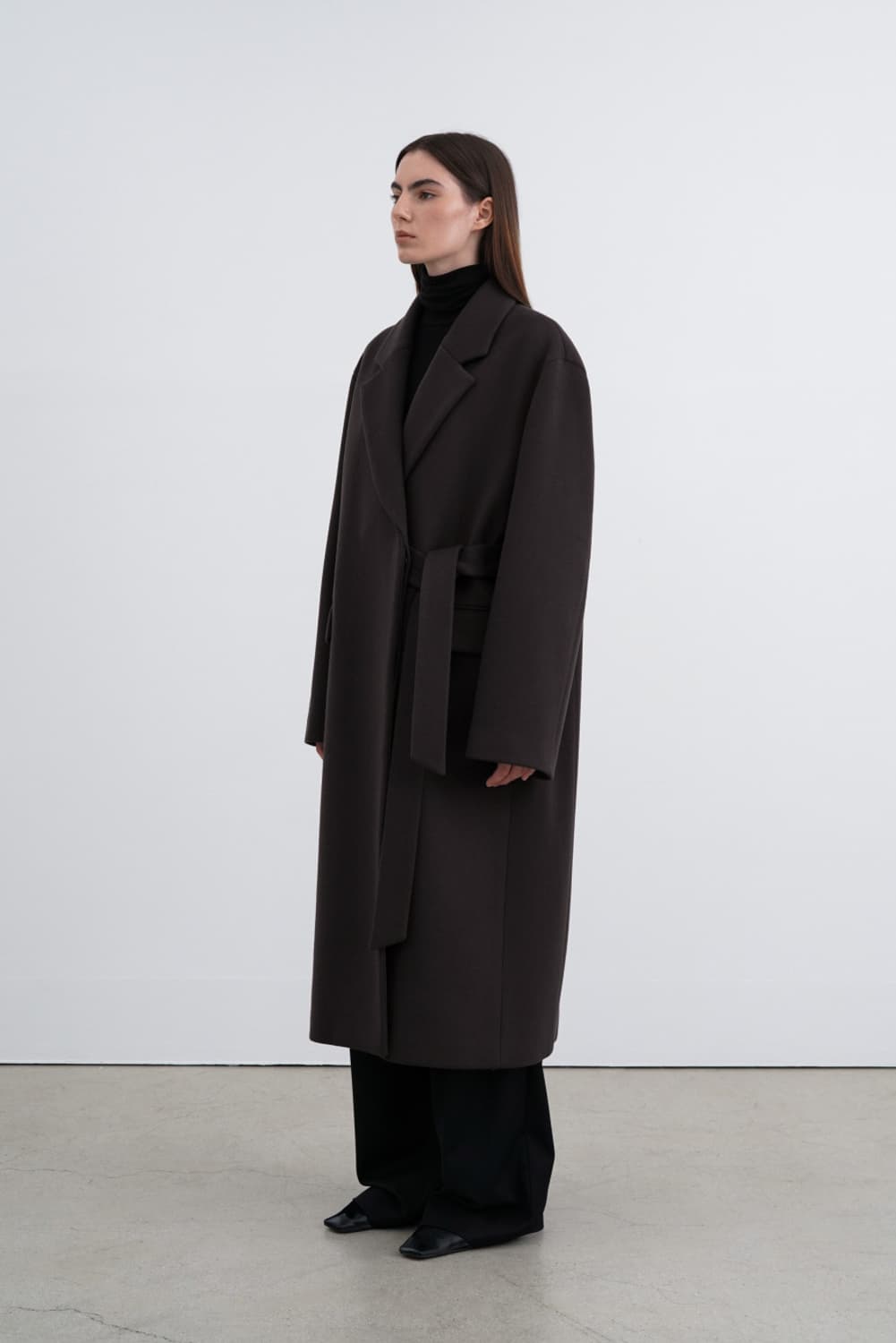 인사일런스 캐시미어 스트랩 코트 DARK BROWN 상품이미지2