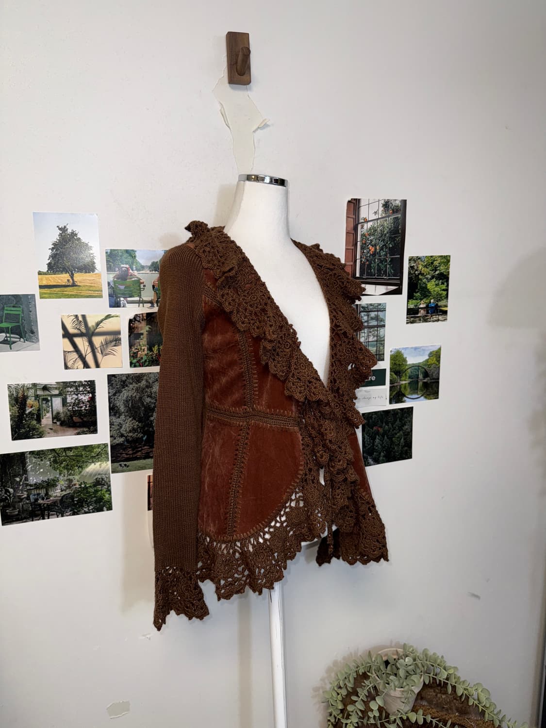 Dark brown velvet crochet bolero 가디건 상품이미지5