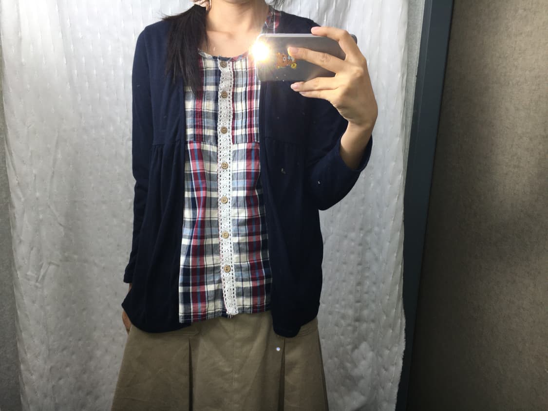 네이비 체크 레이어드 블라우스 상품이미지3