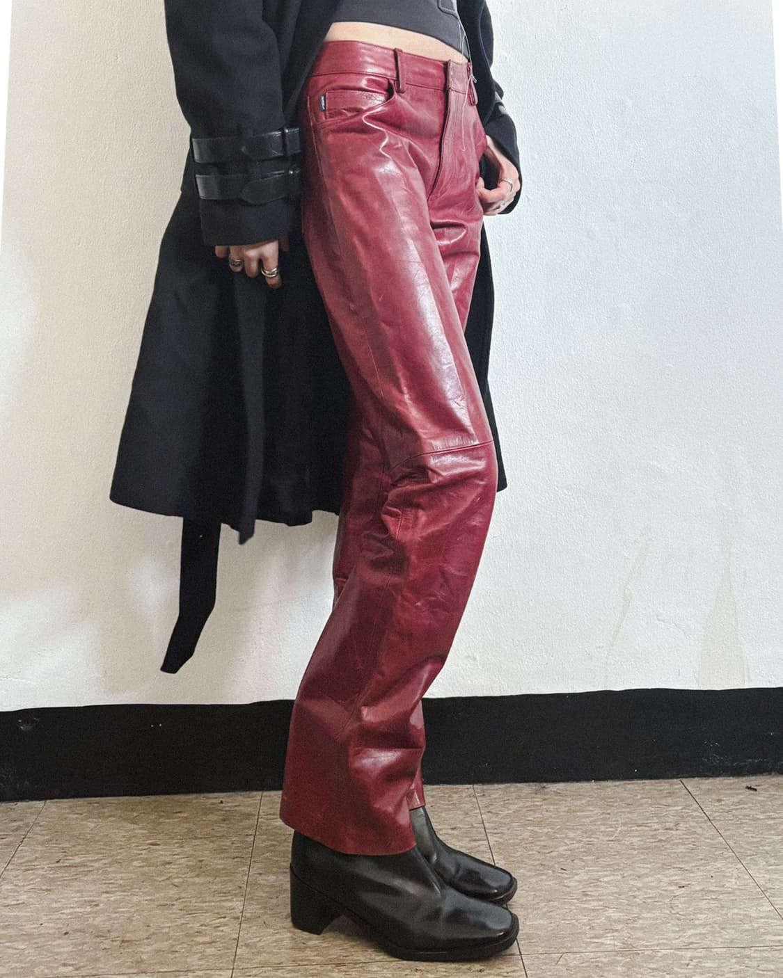 earl jean 세미 플레어 레더팬츠 상품이미지2