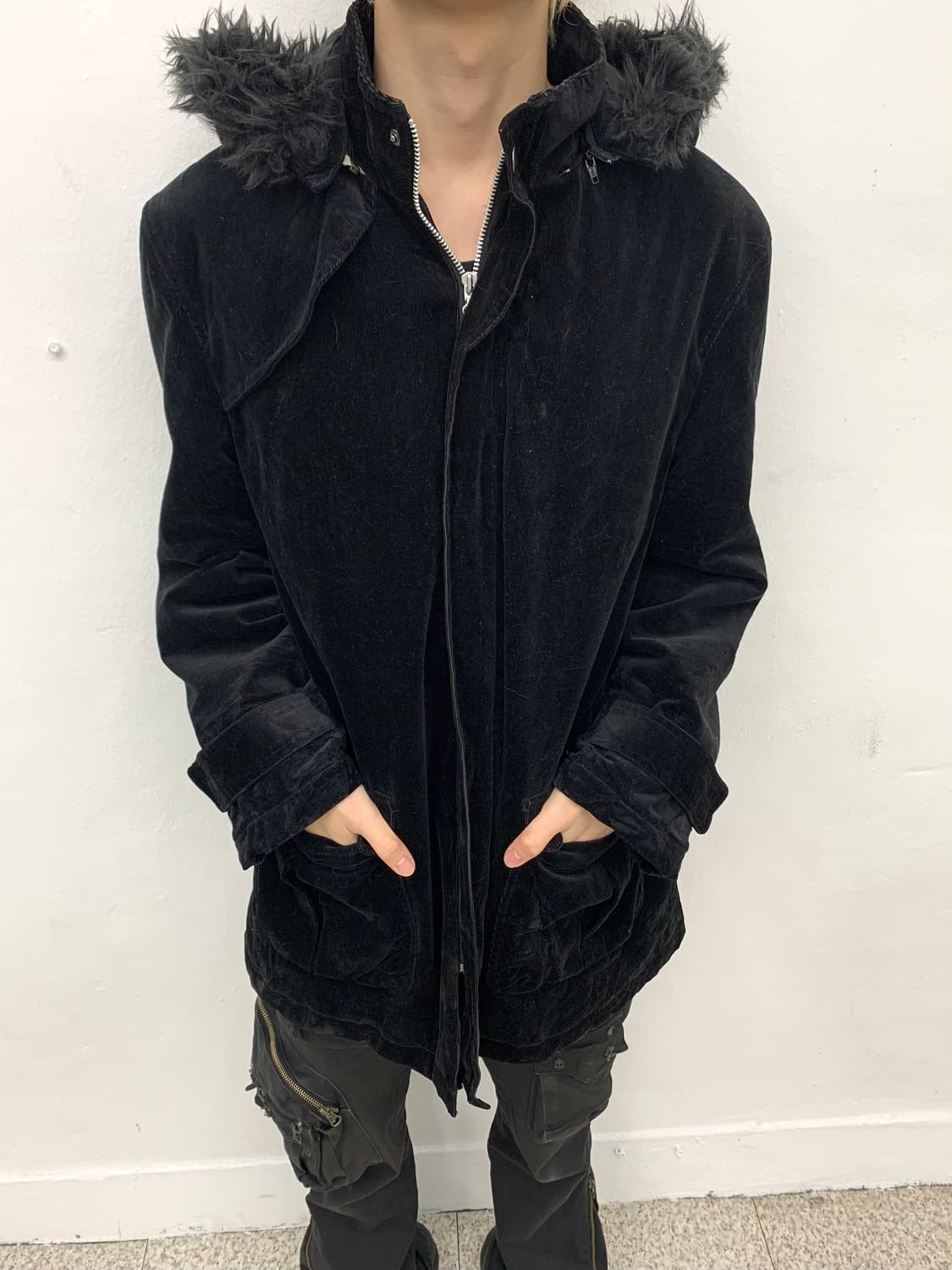 Comme ca ism fur hood velour jacket   상품이미지1