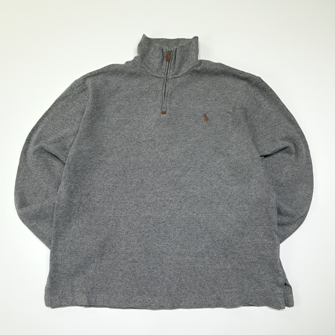 CL784 M 폴로 가죽풀러 헤더그레이 하프집업 니트 스웨터 상품이미지1