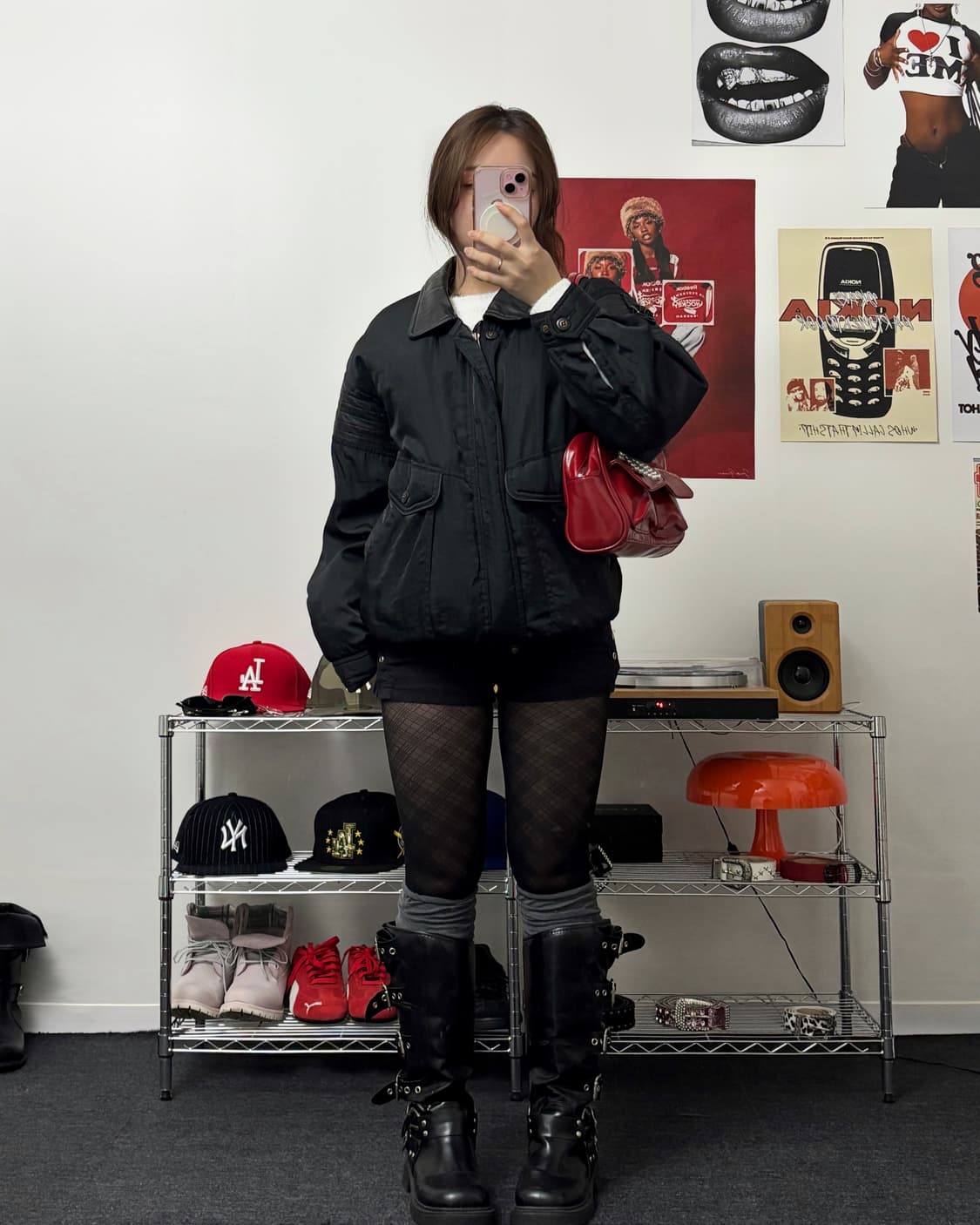 올드 빈티지 레더카라 봄버 자켓 블랙 상품이미지4