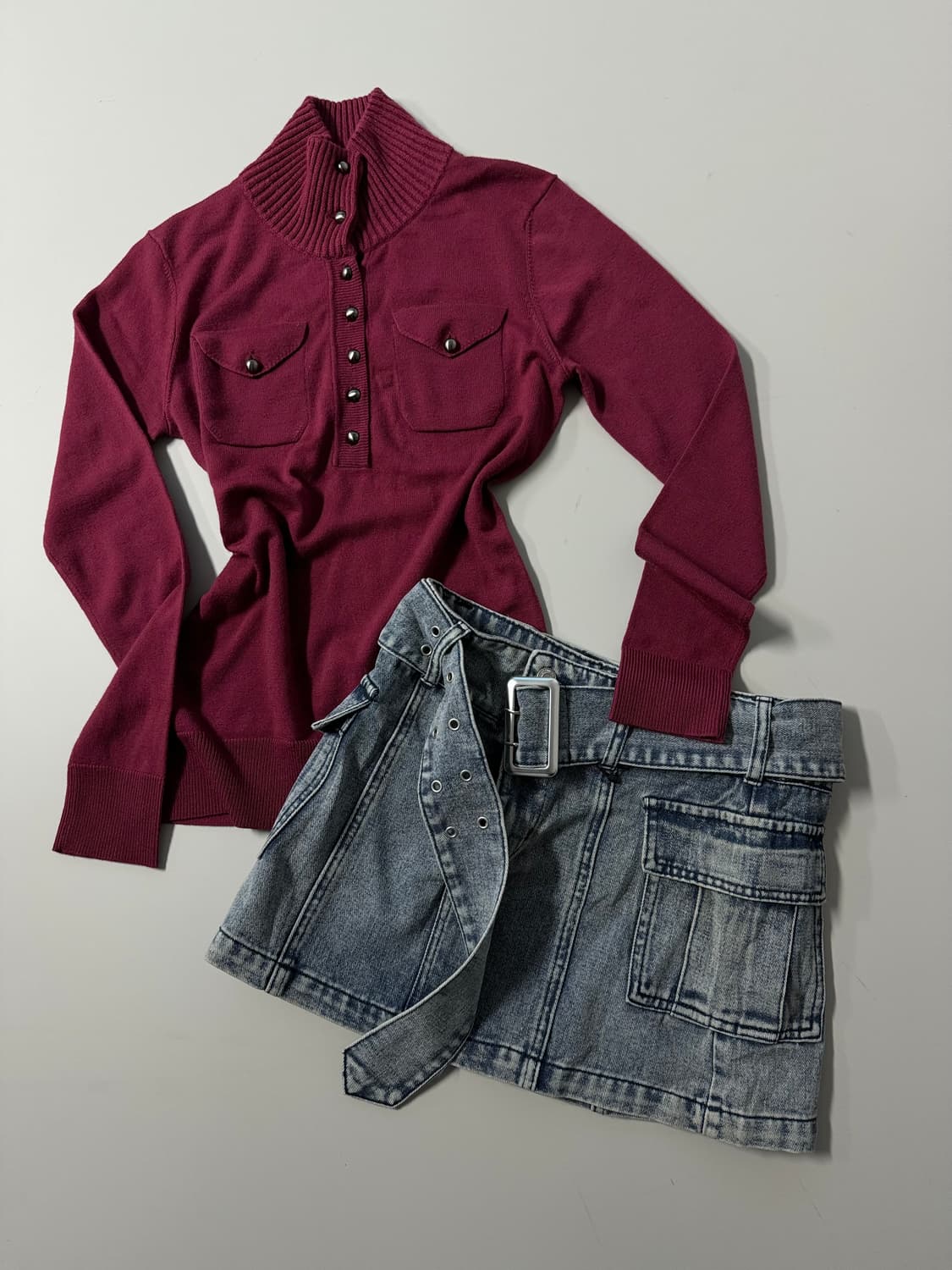 (미사용) 벨티드 워싱 로우 라이즈 데님 스커트 상품이미지1