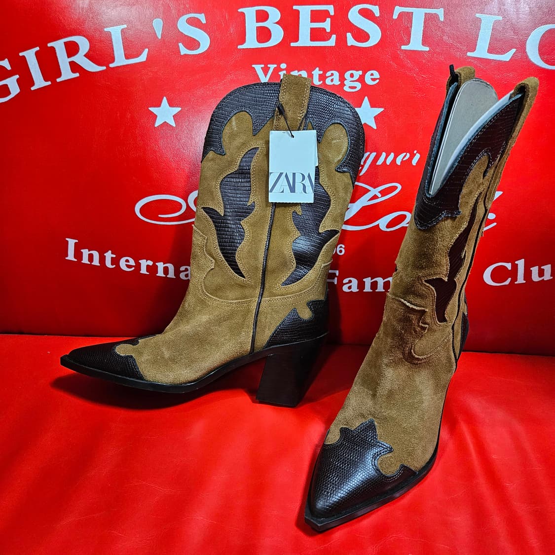 (새상품) 자라(ZARA) 웨스턴 가죽 스웨이드 미들 부츠 39 상품이미지2