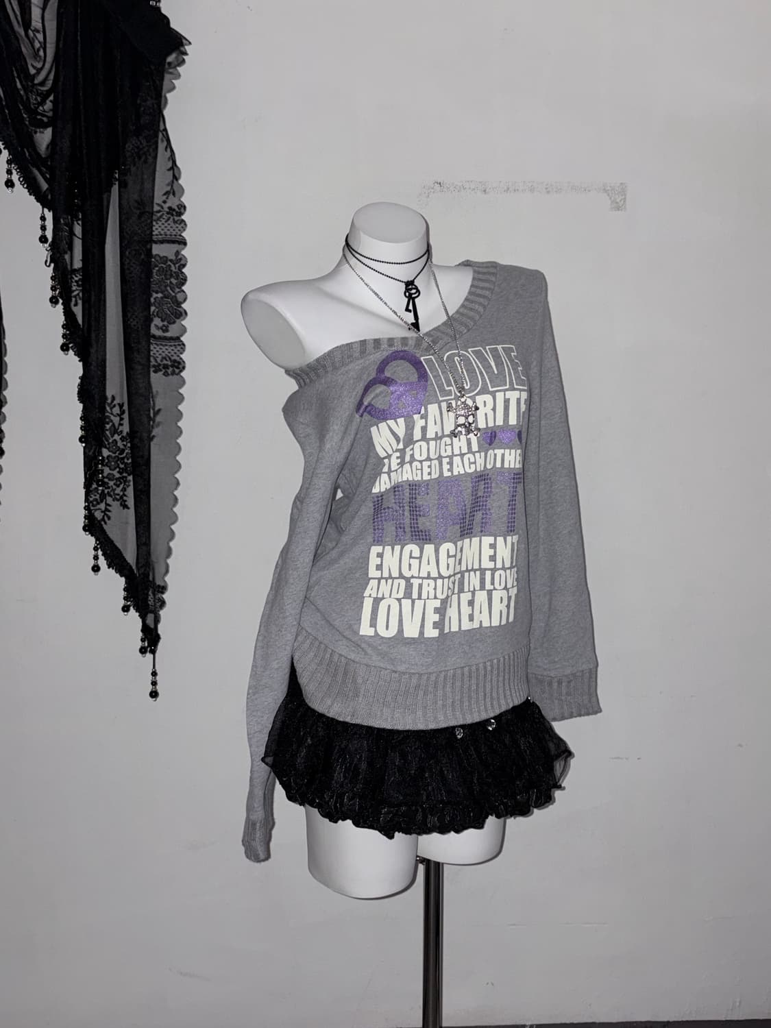 퍼플 글리터 00s 롱슬리브 무채색 갸루 고스 키치 상품이미지2