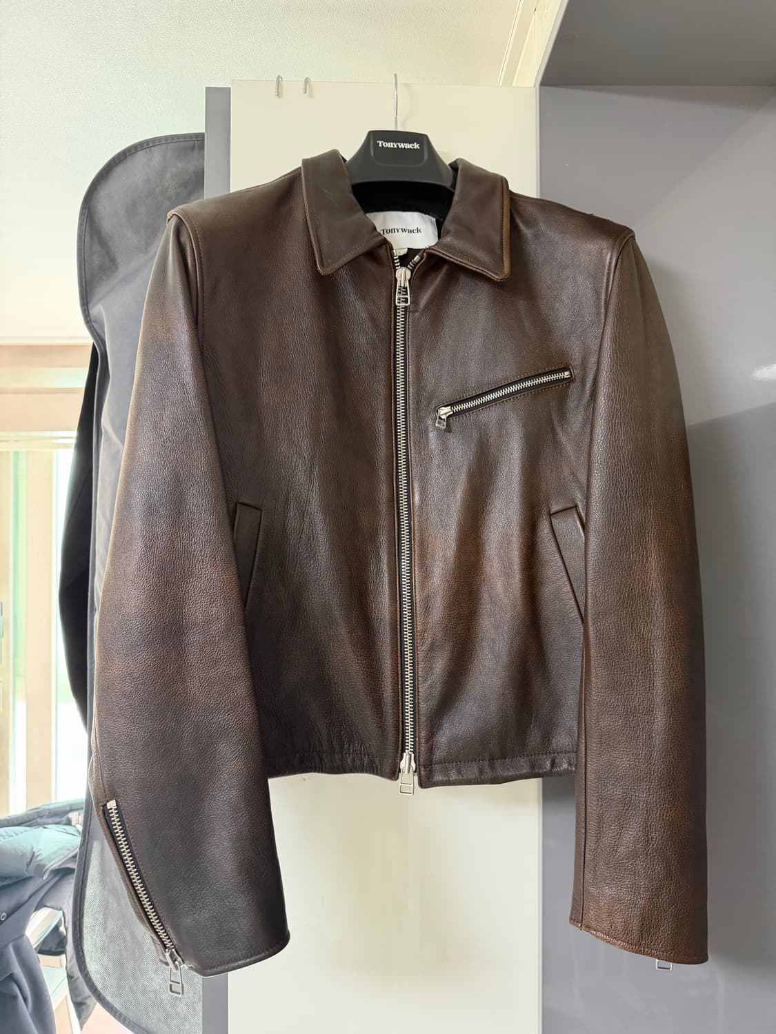 토니웩 크롭레더 자켓 브라운 라지 상품이미지1