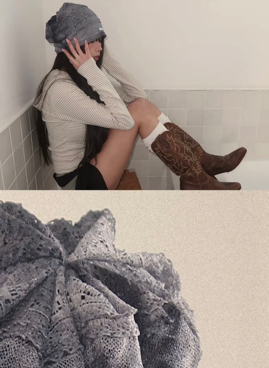 킬리만 와일드플라워 비니 포그네이비 레이스 보헤미안브리즈빈티지모자여름패터 상품이미지5