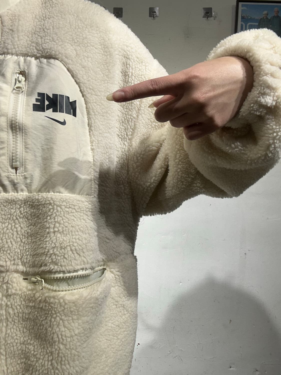 90s 나이키 아이보리 후리스 뽀글이 플리스 자켓  상품이미지4