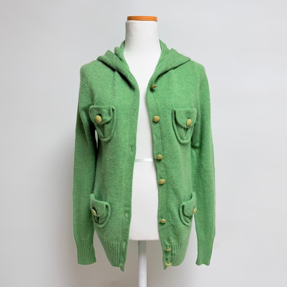 [캐시미어 100%] 그린 후드 포켓 니트 가디건 M 상품이미지1