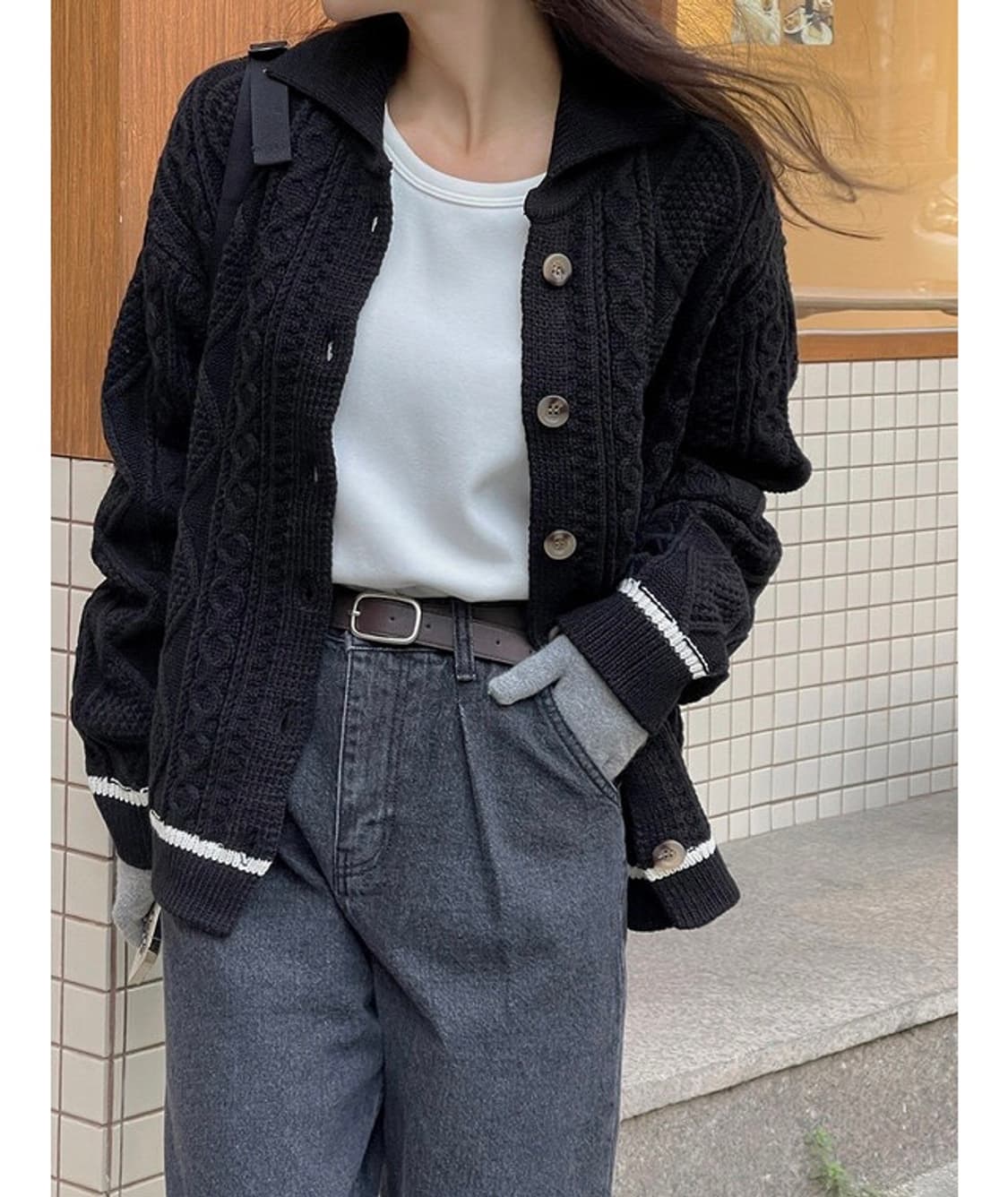 블랙 꽈배기 가디건 상품이미지1