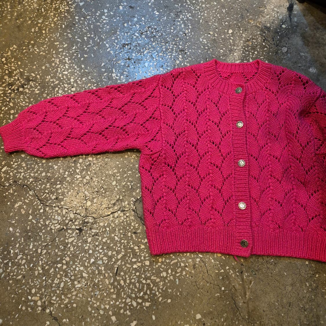 여성-FREE 핫핑크 뜨개 니트가디건  상품이미지4