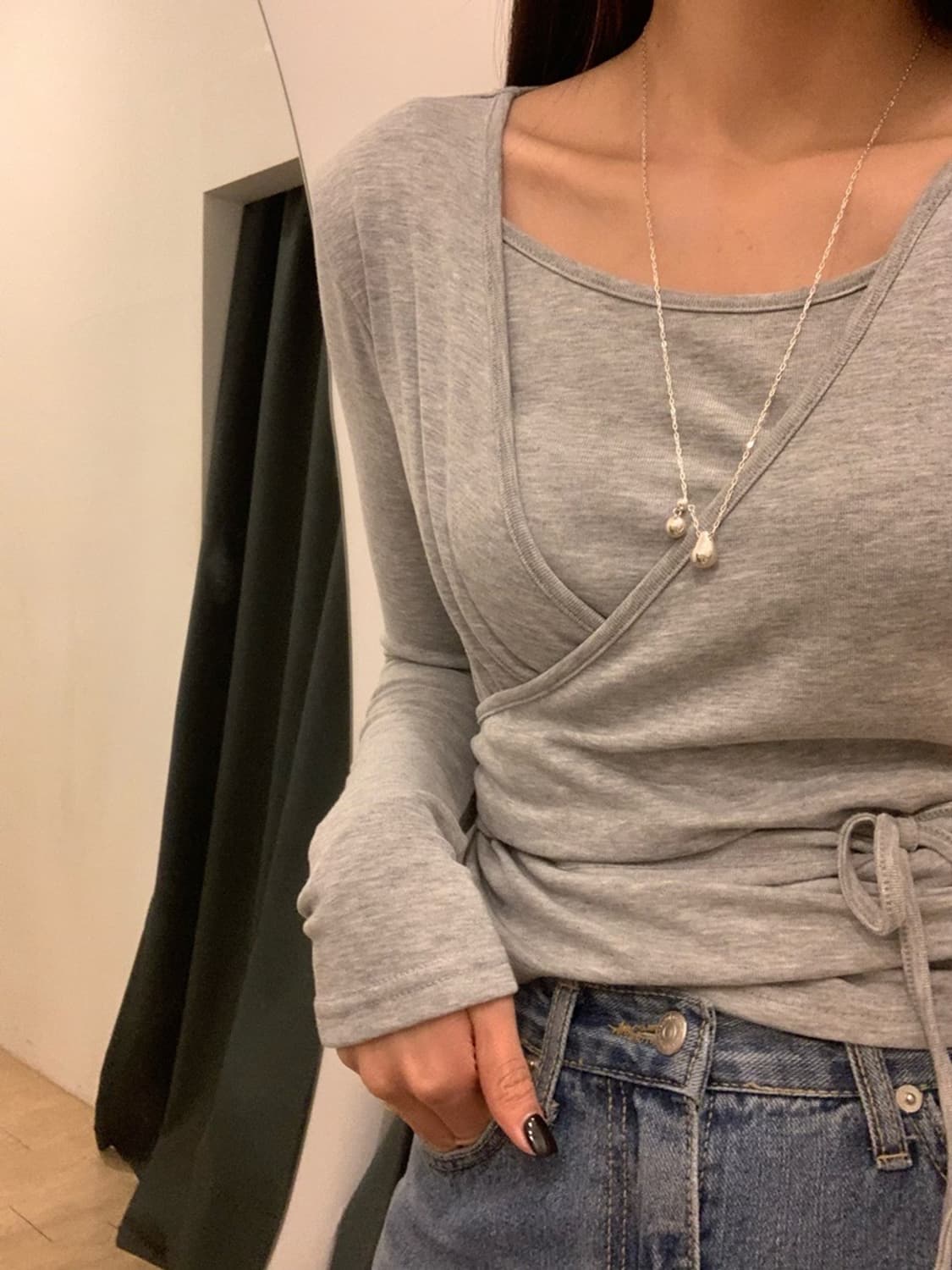 클마로 klmaroe 키드 기모 랩 리본 발레코어 티셔츠 상품이미지2