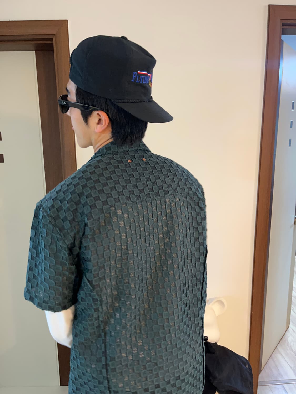 앤더슨벨 쉬어 스퀘어 오픈 칼라 셔츠 그린 상품이미지3