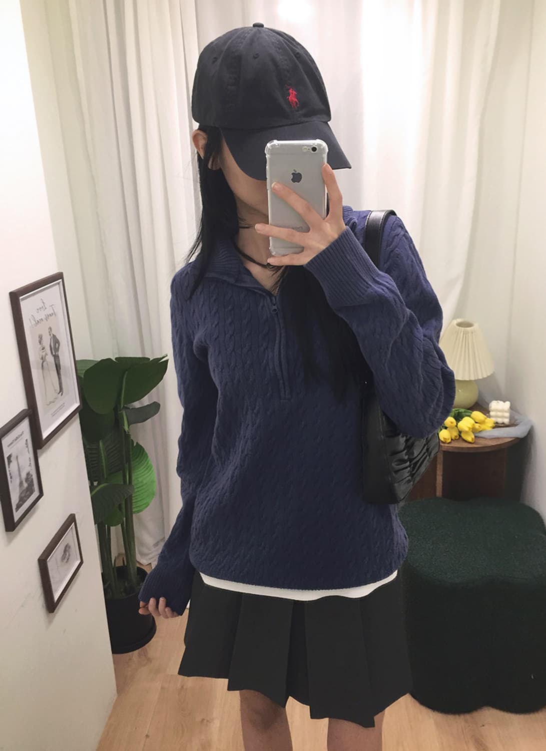 여성 폴로 꽈배기 니트 반집업 95~100 상품이미지3