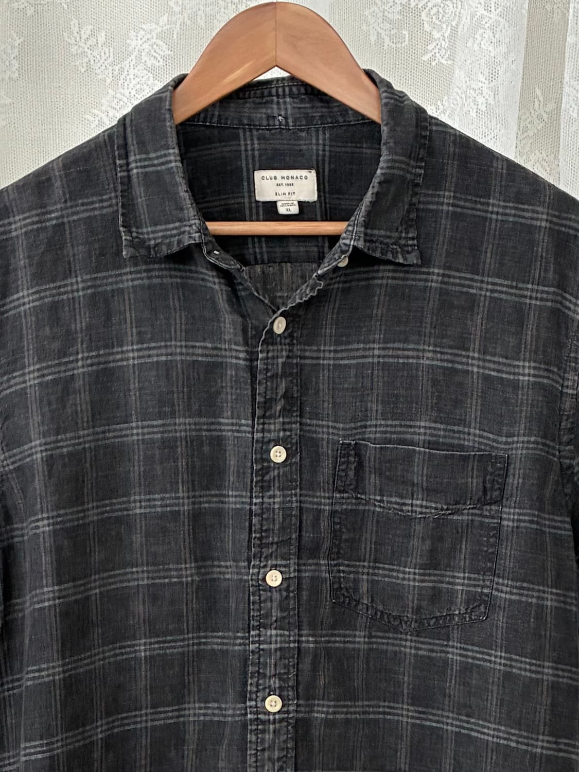 XL) 클럽모나코 린넨 체크 반팔 셔츠 차콜 상품이미지3