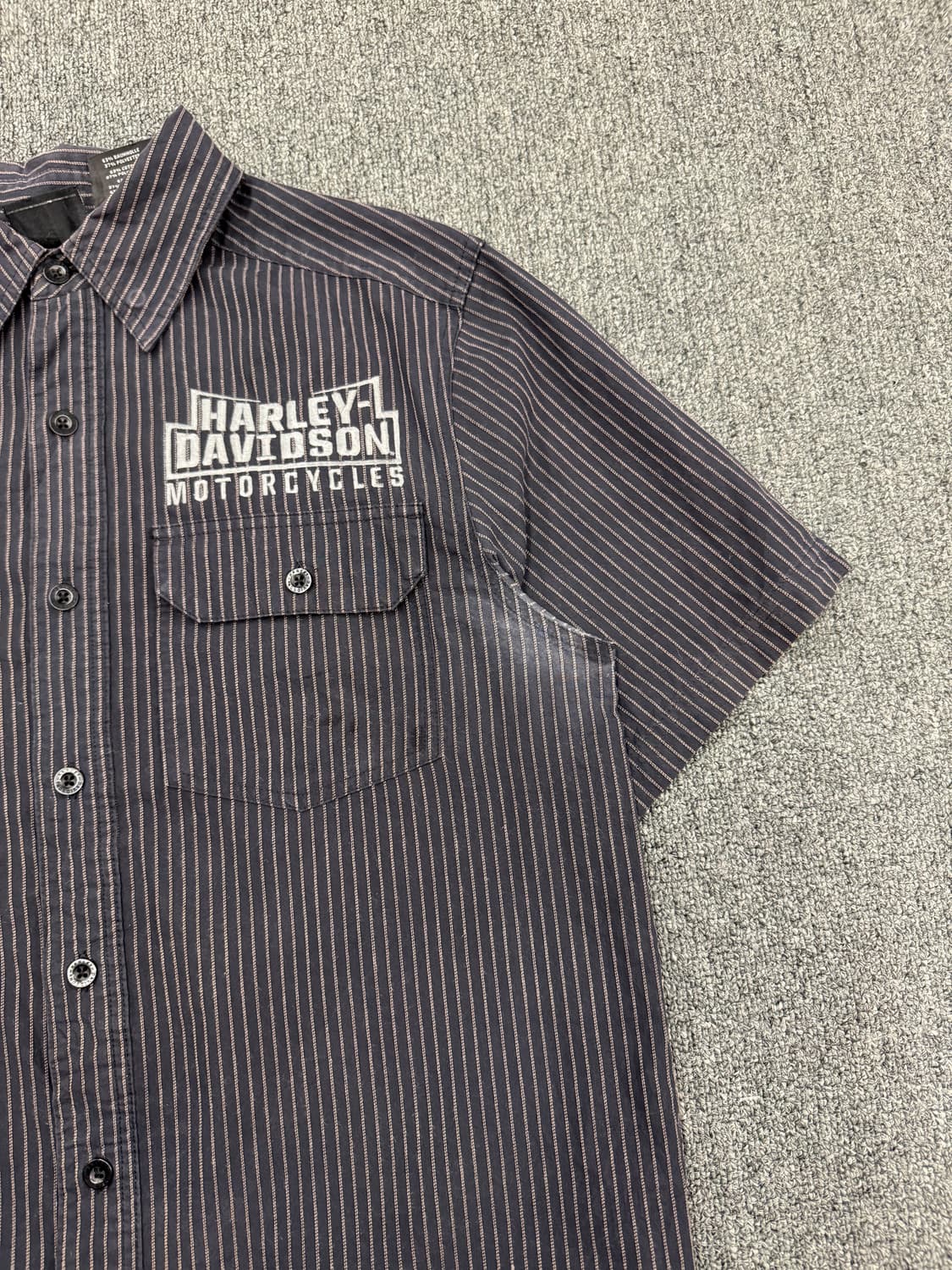 S)할리데이비슨 빈티지 후면 자수 스트라이프 반팔 셔츠(오염) 상품이미지4