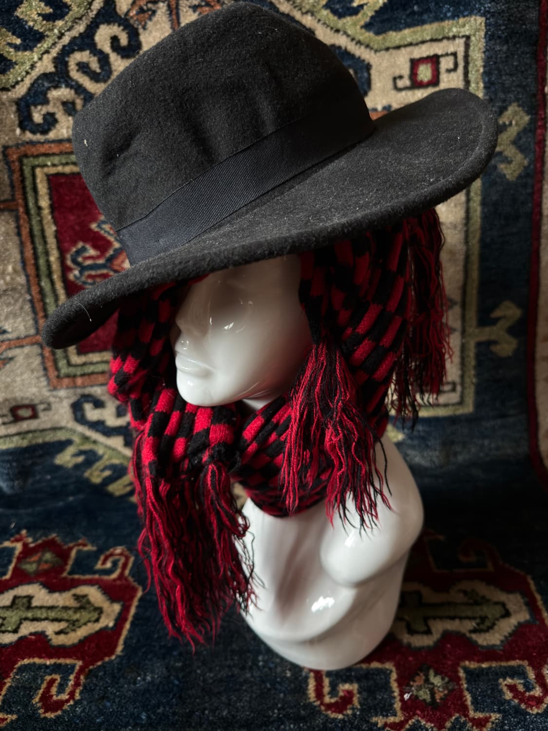 vintage Red Checkerboard knit muffler 상품이미지2