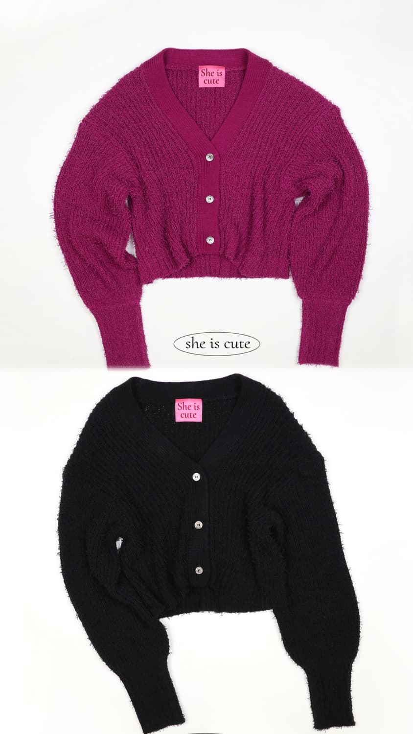 쉬이즈큐트 플러피 가디건 블랙, 플럼 2개 일괄 상품이미지1