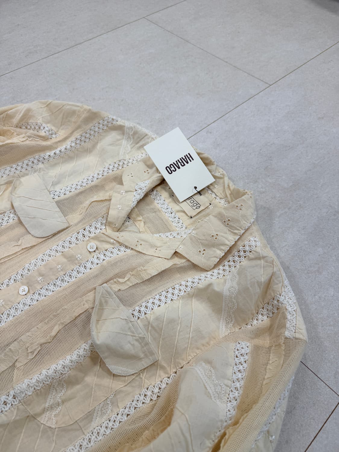 Harago 하라고 레이스 패치 셔츠 M 상품이미지4