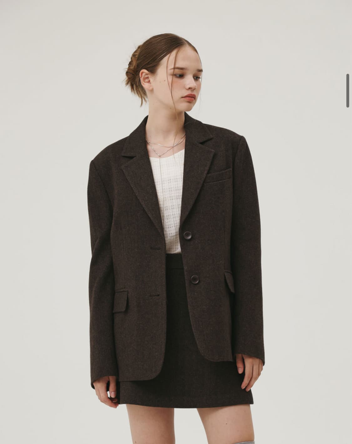 헤링본 울자켓 스커트 셋업 브라운 상품이미지3