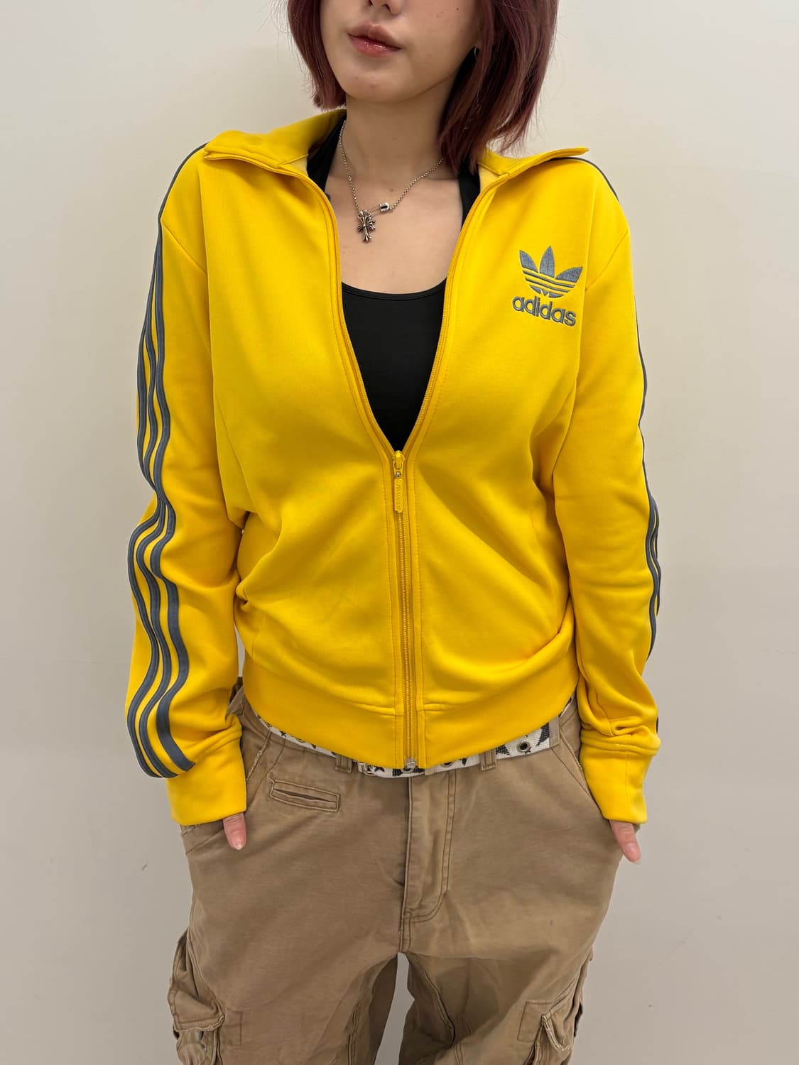 90s'Adidas 옐로우 삼선 집업 상품이미지2