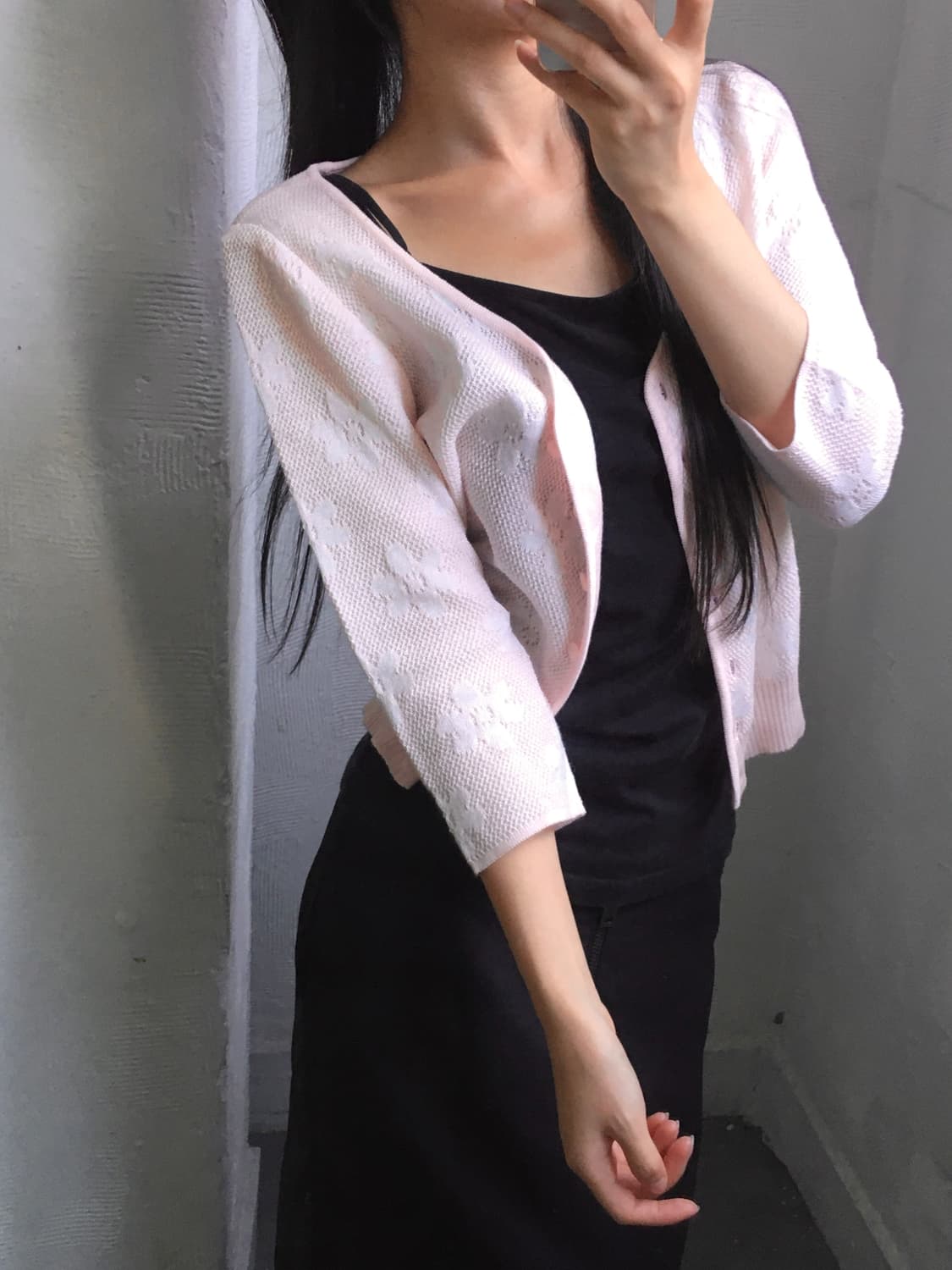 Courreges 꾸레쥬 핑크 플라워 크롭 가디건 상품이미지1