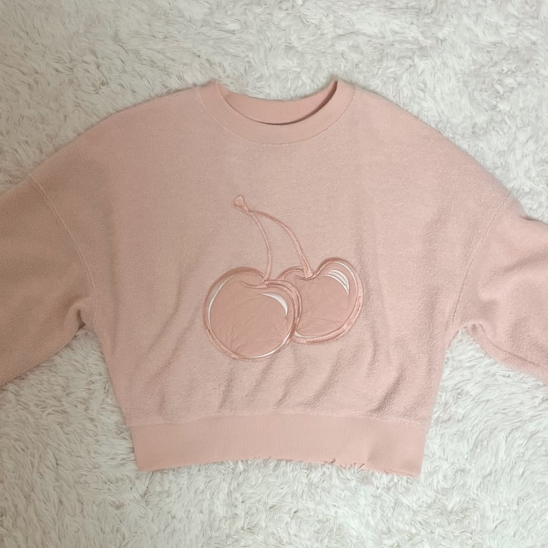 키르시 빅 체리 테리 기모 크롭 스웻셔츠 [살몬] 상품이미지2