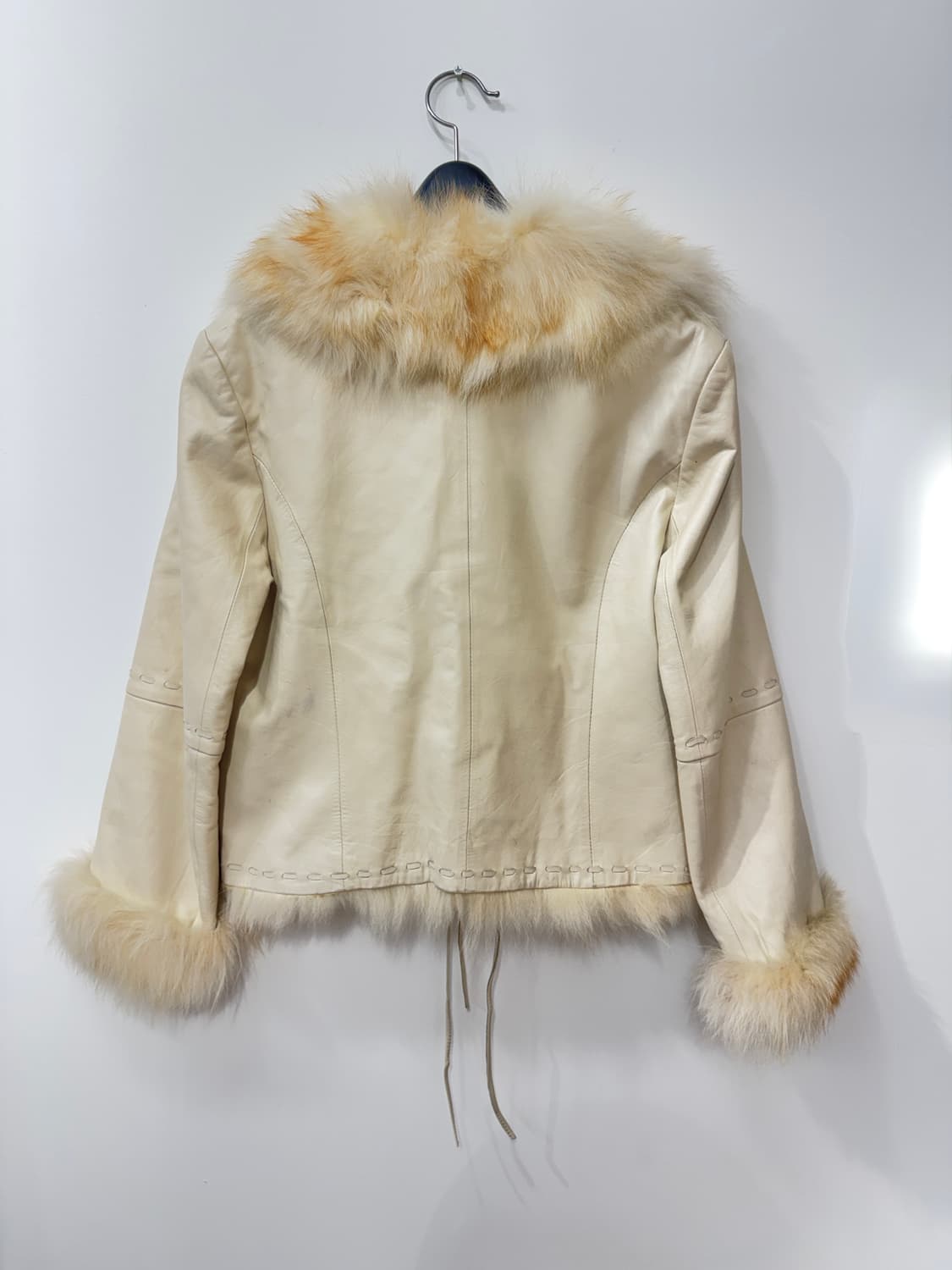 빈티지 리얼레더 트리밍 퍼 자켓, 아이보리, S~M 상품이미지2