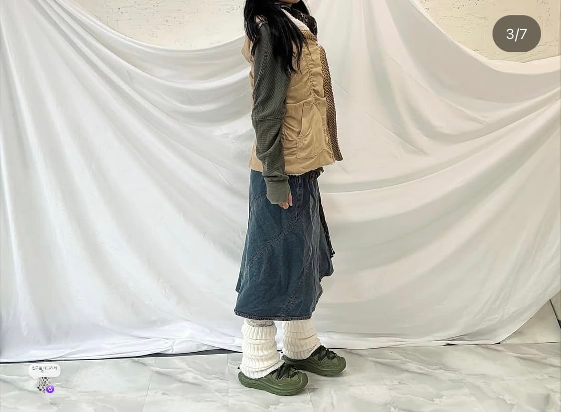 메론빵단추베스트, 데님스커트, 그런지니트 상품이미지3