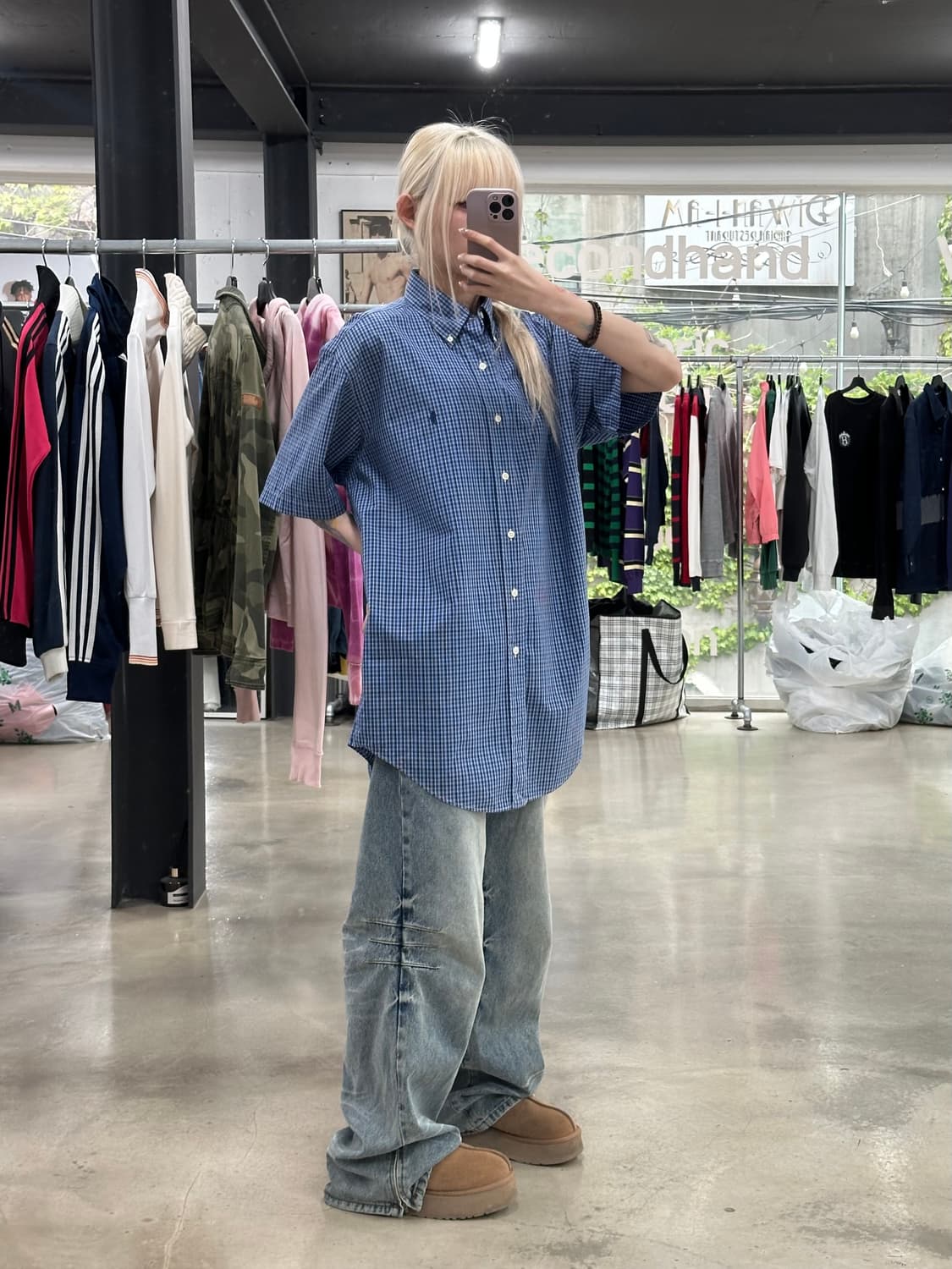 폴로 랄프로렌 블루 마이크로체크 반팔 셔츠 상품이미지3