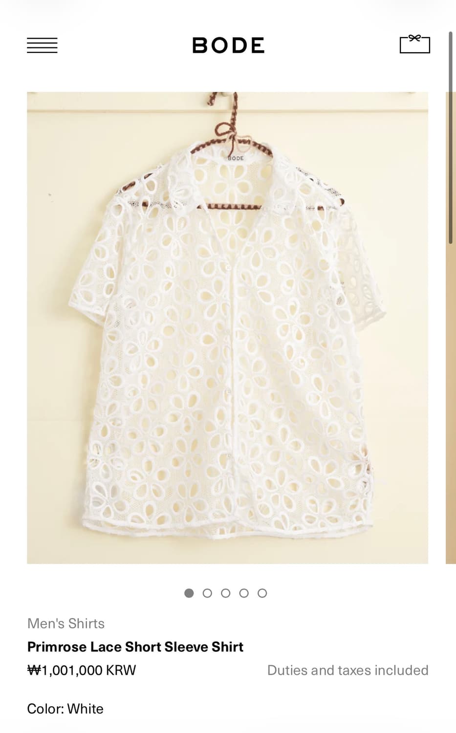 [XL] bode 보디 프림로즈 레이스 셔츠 상품이미지1