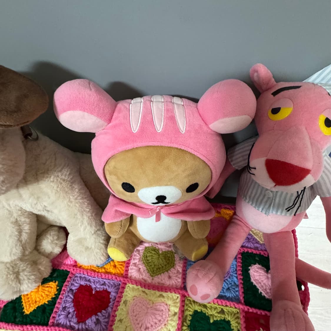 빈티지 고전 핑크 다람쥐망토 입은 리락쿠마 봉제인형 상품이미지3