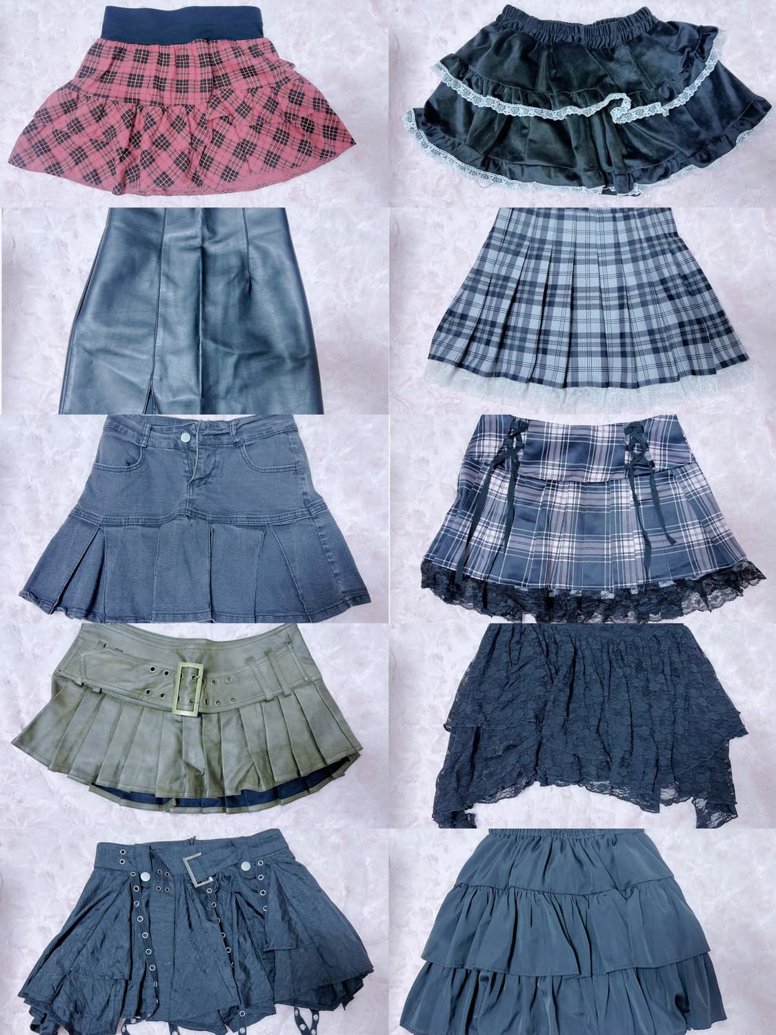 미니미디스커트 히메갸루고스로리y2k공겜여주체크레이스프릴플레어캉캉가죽레더 상품이미지1