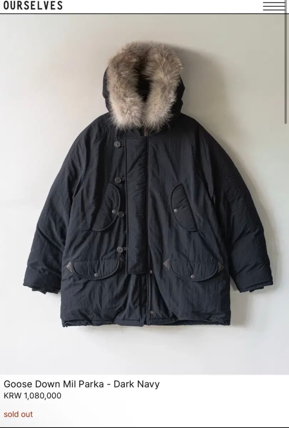 아워셀브스 구스다운 밀파카 네이비 3사이즈 상품이미지1