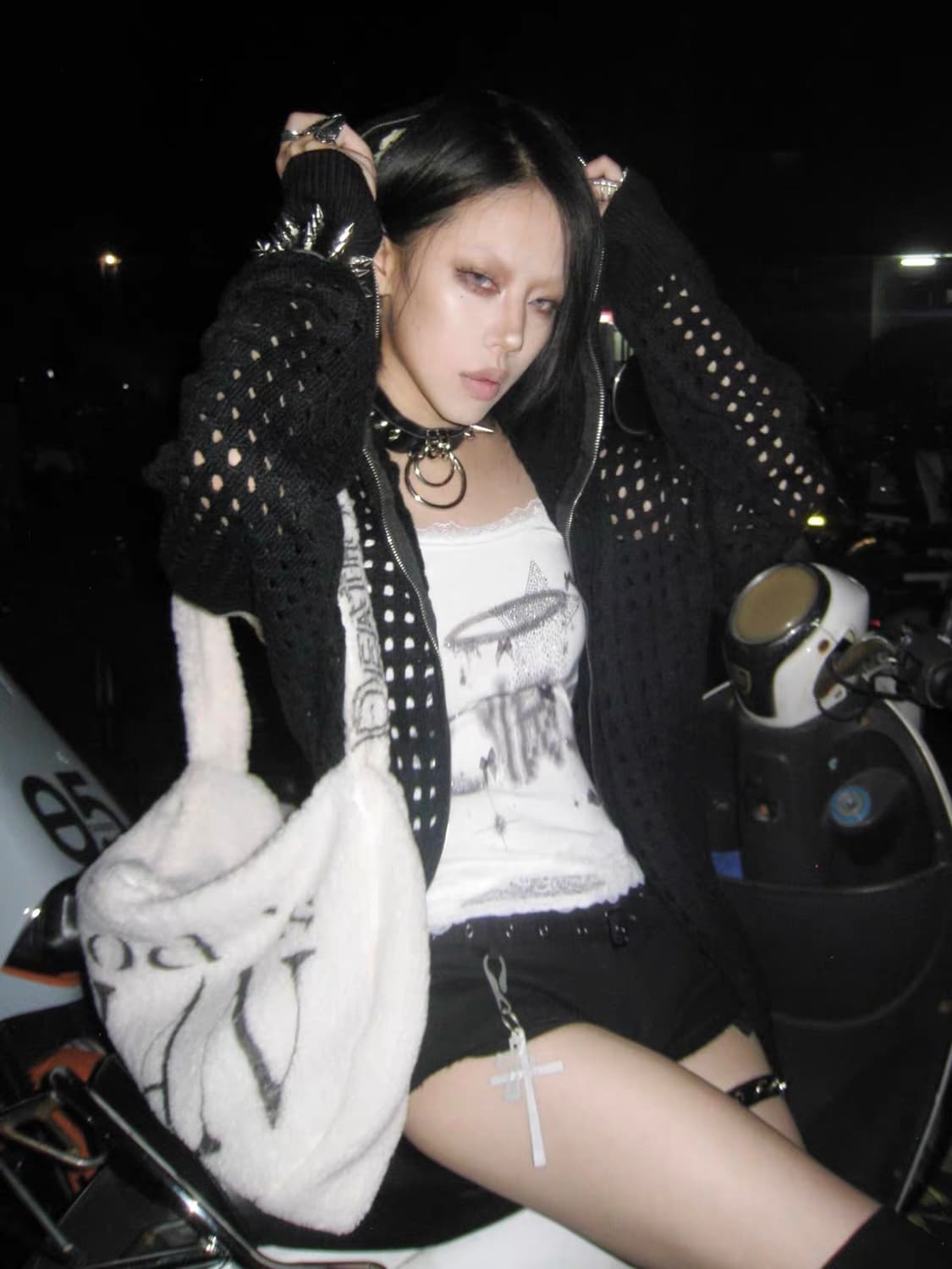 투톤 메쉬 니트 후드 집업 상품이미지2