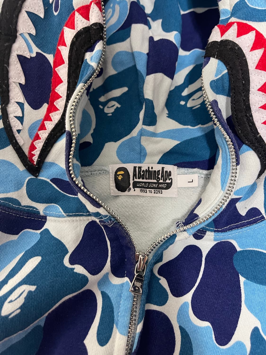 베이프 BAPE 블루 카모 샤크 후드집업 L 상품이미지6