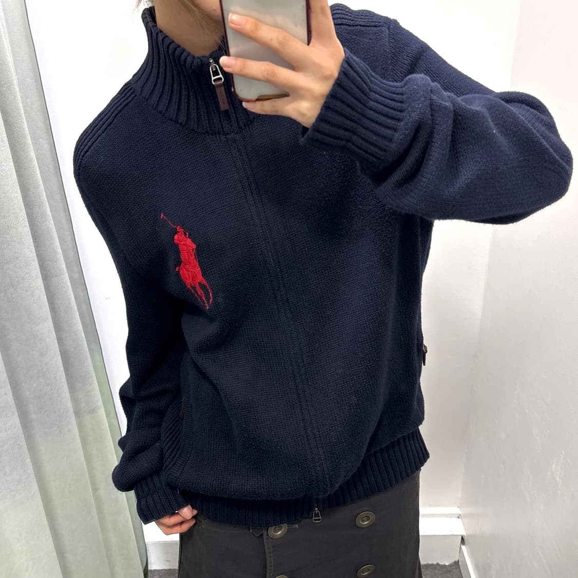 폴로 네이비 레드 빅포니 투웨이 니트 가디건 상품이미지2