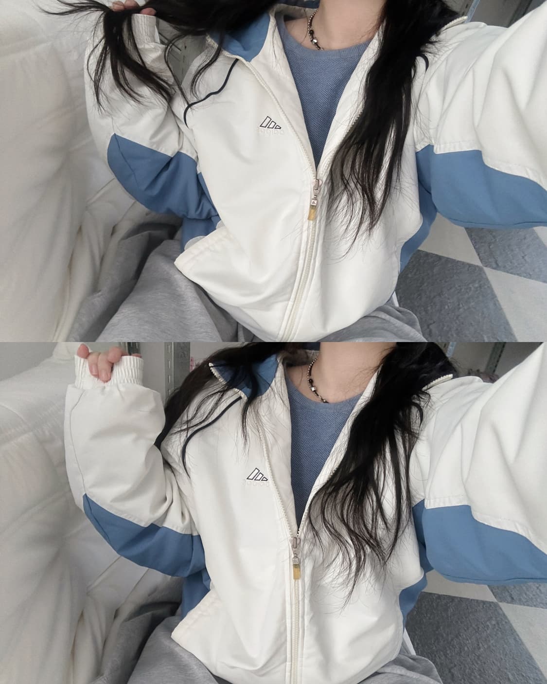 아디다스 화이트/스카이 모비딕 후드 점퍼  상품이미지2