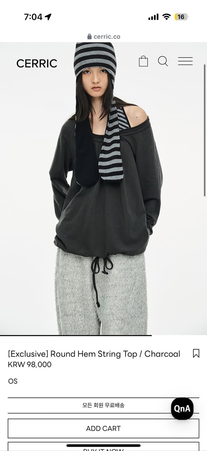 세릭 라운드헴스트링탑 차콜 새상품 상품이미지1