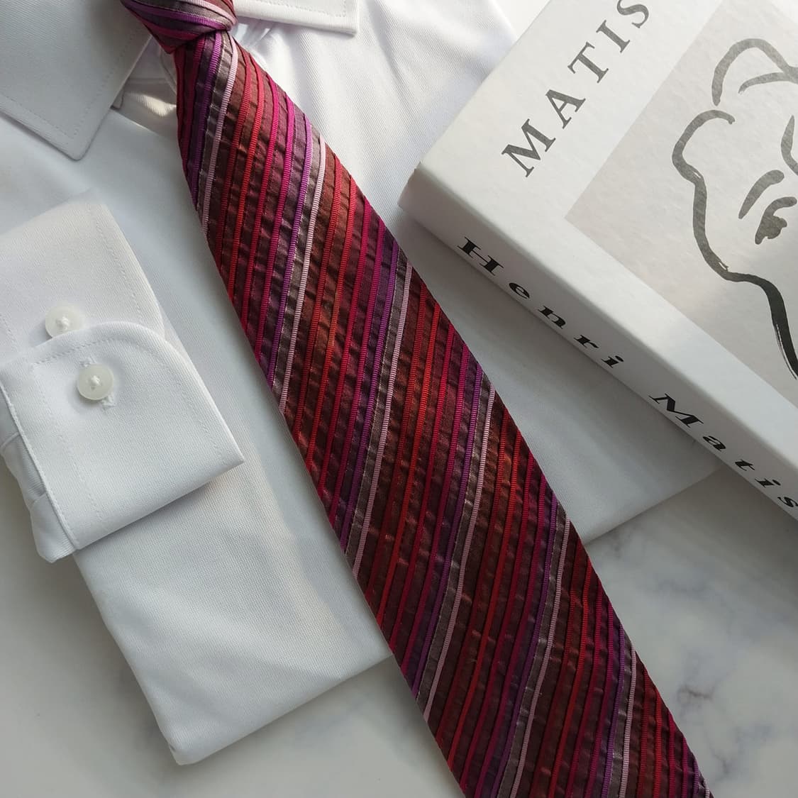 인터메조 실크 레드&핑크 스트라이프 넥타이 8.8cm A+등급 K1272 상품이미지8