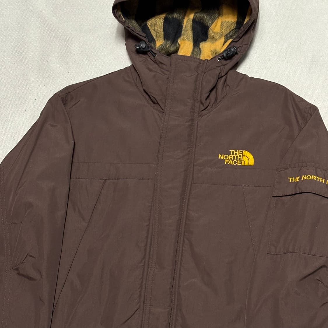 XS 노스페이스 화이트라벨 브라운 체크 후드 바람막이 상품이미지1