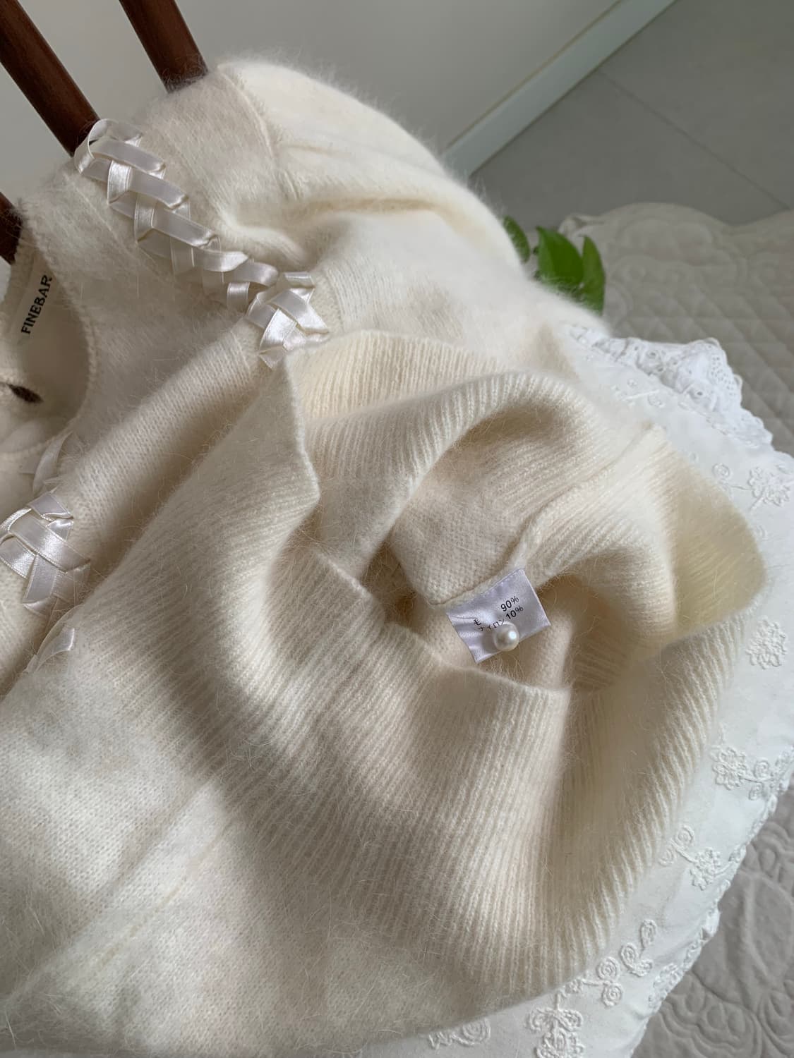 울 90 아이보리 리본 니트 상품이미지7