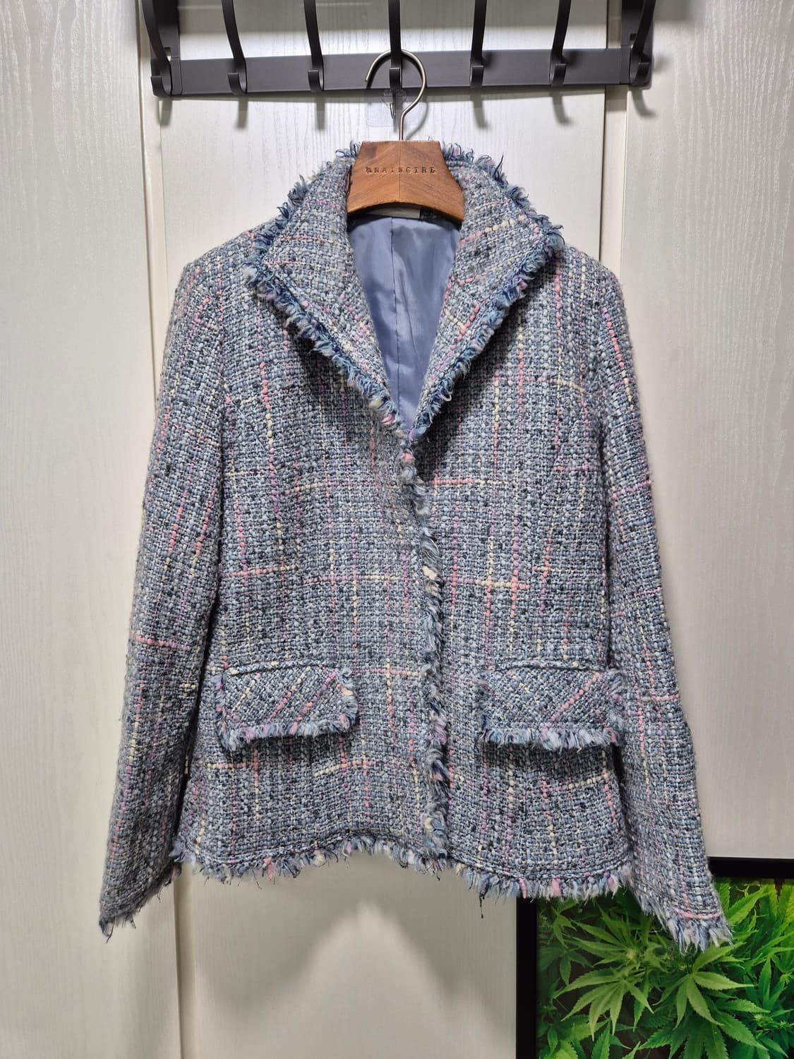 하늘색 트위드 체크 자켓 상품이미지1