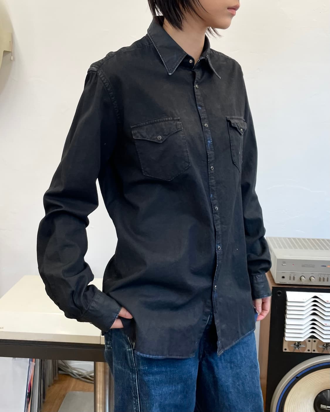 [41] Made in Italy 블랙 코팅 데님 웨스턴 셔츠 상품이미지4